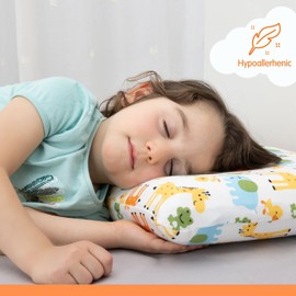 RUGUIES-Viscoelastic pillow for children and babies, hypoallergenic and breathable, children's pillow-100% washable cotton cover-Oeko-Tex,1 to 10 years (22x12x1.5-3") + travel bag. (ZOO, 22x12x1.5)