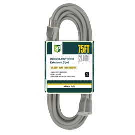 EP 75 Ft Outdoor Extension Cord - 16/3 SJTW Gray Electrical Cable with 3 Prong Grounded Plug, UL Listed