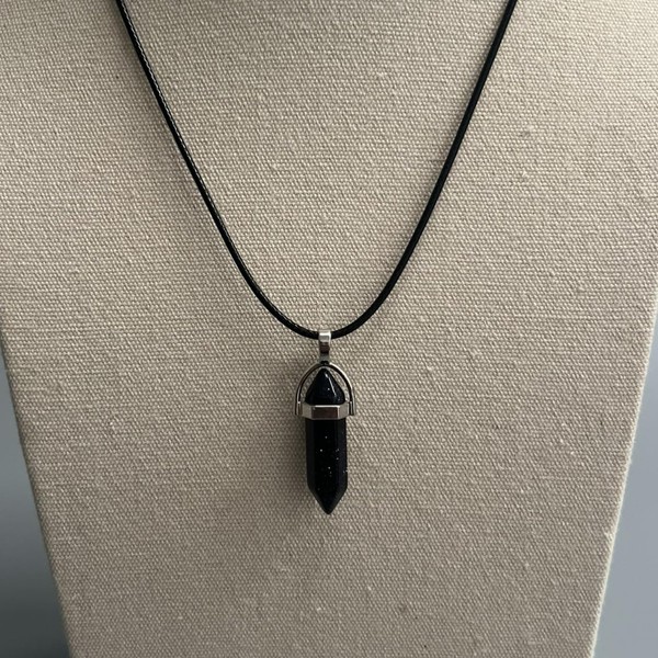 VIE VIE Double Point Pencil Pendant, Black String (Blue Goldstone)