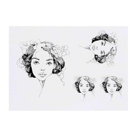 4 x 'Sketchy Girl with Flowers in Hair' Temporary Tattoos - Water Resistant, Skin-Safe, Non-Toxic Transfers, Mixed Sizes (TO00078686)