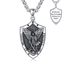 Lattd Saint Michael Necklace 925 Sterling Silver St Michael The Archangel Medal Pendant Necklaces Protection Amulet Christian Jewelry for Men