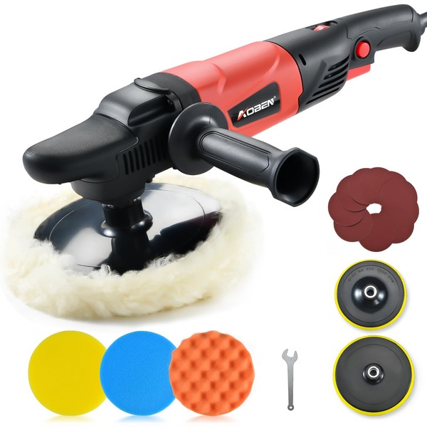 AOBEN Rotary Buffer Polisher,1200W 6-inch/ 7-inch Car Buffer,Car Polisher Waxer Kit with 6 Variable Speed 1000-3500RPM & 4 Polishing Pads,Detachable Handle for Boat,Car Polishing and Waxing
