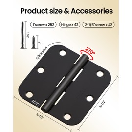 AmzGod Black Door Hinges - 42 Pack 3.5 Inch Rounded with 5/8" Radius Matte Black Door Hinges for Interior and Exterior Doors - Heavy Duty 3 1/2" Residential Door Hardware