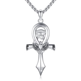 YueYuan Ankh Necklace Men Women 925 Sterling Silver Egyptian Cross Ankh Pendant Eye of Horus Necklace Protection Amulet Jewellery Gift for Christmas, Sterling Silver, No Gemstone