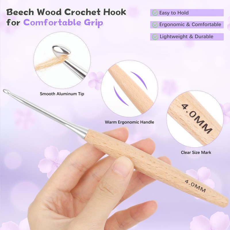 Coopay Crochet Hooks Set, 9pcs Ergonomic Crochet Hooks with Beech
