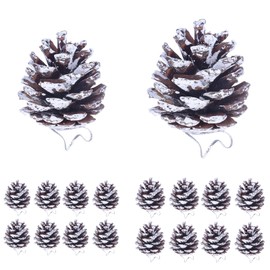 Christmas Snow Pine Cones, 18 Pieces Mini Pine Cones Christmas Silver Snow Hanging Pine Cones Natural Decoration Pine Cone Set for Xmas Tree Winter Christmas Party DIY Crafts