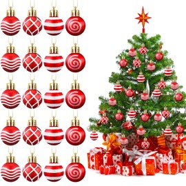 Shappy 72 Pcs 1.2 Inch Red and White Christmas Ball Ornaments Christmas Tree Hanging Decorations Xmas Plastic Ornaments Bulk for Festival Holiday and Party Decor