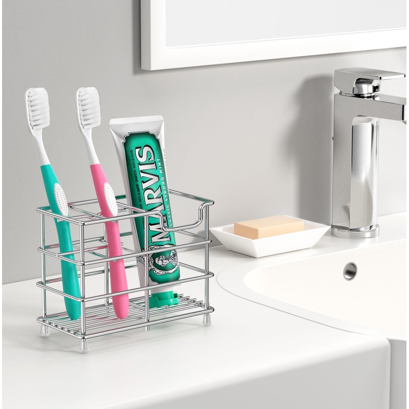 HBlife Small Toothbrush Holder for Bathroom, 5 Slots Silver Stainless