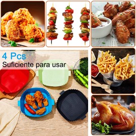 Paquete de 4 de Silicona para Freidora de Aire,Freidoras de aire seguras para alimentos,Molde para hornear de silicona reutilizable,Apto para freidoras,hornos,microondas,sartenes,4 colores