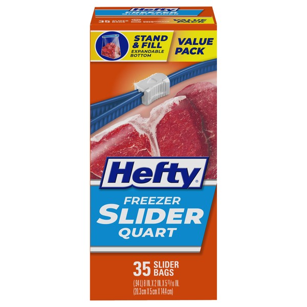 Hefty Slider Freezer Storage Bags, Quart Size, 35 Count (Pack of 9), 315 Total