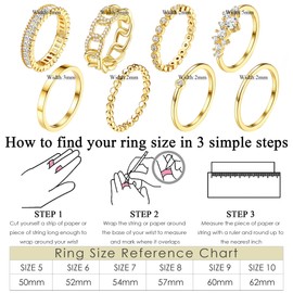 PATISORNA 8PCS Gold Rings for Women Non Tarnish 14K Gold Cubic Zirconia Ring Set Thin Stacking Statement Band Rings Stackable Ring Size 5-10