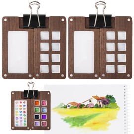 WRINGKIT Set of 2 Mini Wood Watercolor Palette, Portable, 8 Grid