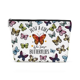Funny Girl Loves Butterflies Cosmetic Bag for Women，Butterfly Gifts for Women, Butterfly Lovers，Cute Butterfly Stuff Makeup Bag Positive Cosmeticcase for Her Bestie Birthday Friendship Christmas