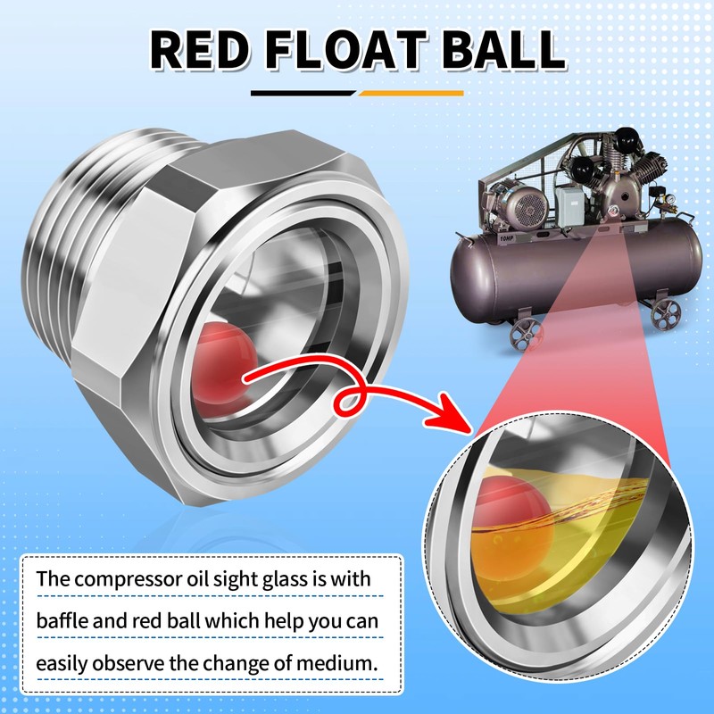 1.5" NPT Sight Glass for Air Compressor with Red Monitor