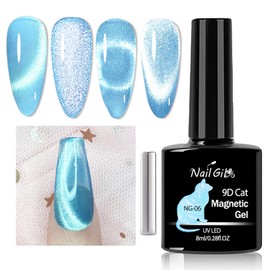 NAILGIL Cat Eye Gel Nail Polish with Magnet, Jelly Blue Cat Eyes Gel Polish Galaxy Soak off Holographic Cats Eye Gel Polish Magnetic for Nail Art Manicure Salon DIY at Home