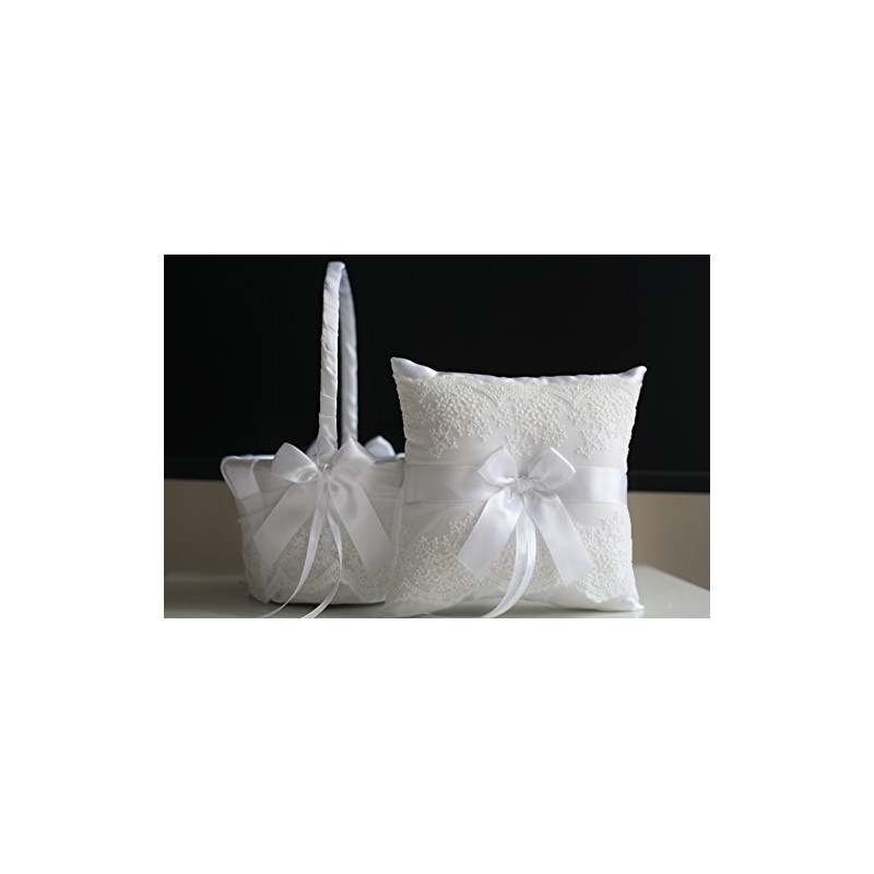 Alex Emotions White Flower Girl Basket & Ring Bearer Pillow