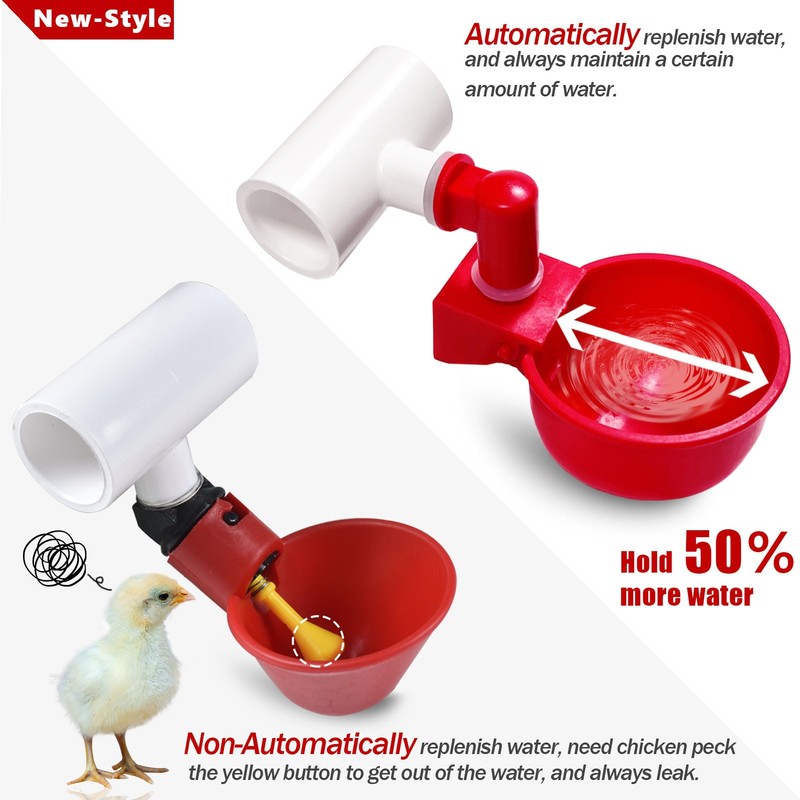 letsFix Chicken Water Cups for PVC with Tee (8 Pack),
