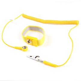 FEITA Anti-Static Wrist Strap, 8 ft Retractable Spiral PU Wire, with Alligator Clip, Yellow, 1 Piece