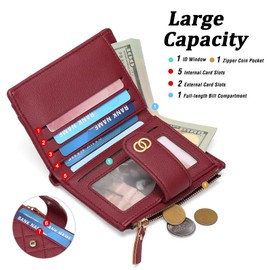 GAEKEAO Small Wallet for Women Slim Bifold Leather Credit Card Holder Wallets Zipper Pocket Coin Purse with ID Window