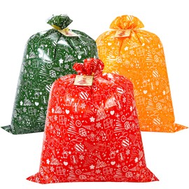 OAOCOLOR Extra Large Christmas Gift Bags,3pcs 46"x36" Heavy Duty Jumbo Big Christmas Gift Sack with Tag & Tie,Oversized Plastic Gift Santa Bags for Huge Giant XL Xmas Gifts Presents Wrapping