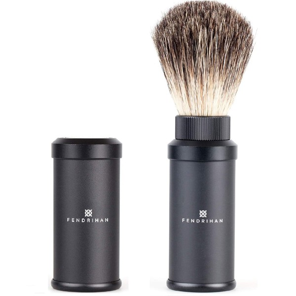Fendrihan Black Anodized Aluminum Travel Shaving Brush Pure Badger Bristles (Made in Germany)