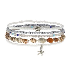 Mikovivi 5pcs Boho Shell Anklet Set for Women, Stretchable Hawaiian Beach Seashell Ankle Bracelets Conch Starfish & Beaded Anklets Summer Fashion Foot Jewelry Gift for Vacation Seaside Party