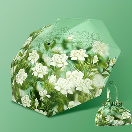 Anopo Mini Folding Umbrella for Rain and Sun Portable Umbrella for Travel Compact with Organizer Tote Bag UV Protection Windproof Gardenia