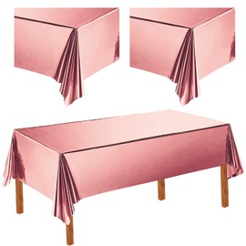 IKAYAS 2Pcs Rose Gold Tablecloth Table Cover Gold Foil Metallic Tinsel Table Covers 137 x 274 cm Waterproof Plastic Tablecloth Rectangle Table Covers for Birthday, Dining Party Decorations Supplies