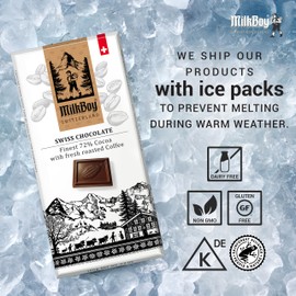 Milkboy Swiss Dark Chocolates with Coffee - 72% Cocoa - Gourmet Dark Chocolate Bars - Made in Switzerland - Gluten Free - Sustainably Farmed - Non GMO - Vegan 3.5 oz 3 Pack