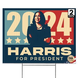 2 Pack 24"x18" 'Kamala Harris 2024' Yard Signs with Stakes, Double Sided Political Yard Signs for Democratic Party (Design 12)