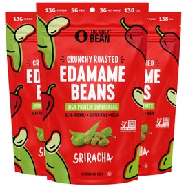 The Only Bean Crunchy Roasted Edamame Snack (Sriracha), High Protein Snacks (13g) Healthy Protein Chips, Keto Friendly Food (2g Net), Plant-Based Vegan Snacks, Office Snacks, Spicy Snack, 4oz (3 Pack)