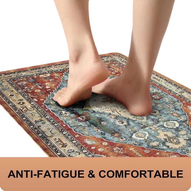 Collive Boho Cushioned Kitchen Mat, Comfort Anti Fatigue Mats for
