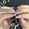 CECOBAG Spring Press-On Almond Nails, Medium Pink Floral Tip Nails