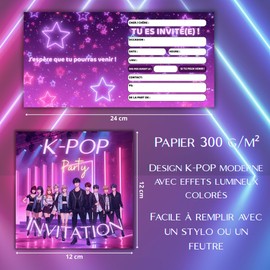JOCERO - Set di 12 biglietti quadrati (12x12 cm) con buste - Inviti di compleanno eleganti per uomini e donne (K-Pop)