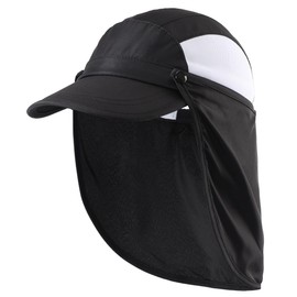 Connectile Toddler Kids Summer UPF 50+ Flap Cap, Quick Drying, Wide Brim Sun Hat, Kids UV Protection Hat, Black