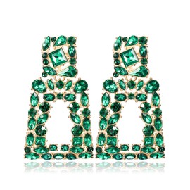 EVER FAITH Rectangle Dangle Earrings for Women Girls, Sparkle Rhinestone Crystal Geometric Statement Earring Green Gold-Tone