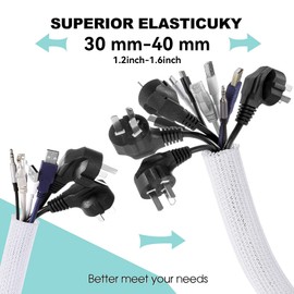 AGPTEK Cable Sleeve Cover, 2Pack 5ft - 1.6 inch Cord Management Wire Organizer Under Desk, Home Office Computer Wire Cover Hider Cord Protector, Protect Cables from Pet Cat Dog Chewing, White