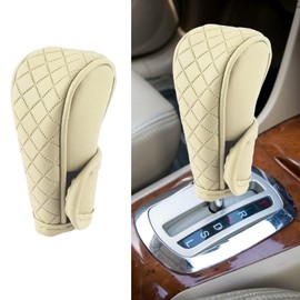 HIAHXC Car Gear Knob Cover Waterproof Leather Gear Lever Cover Manual Automatic Car Gear Knob Universal Car Gear Lever Interior Decoration (Beige)