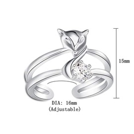Lzz Plated 925 Silver Ring Fox Ring Cute Animal Adjustable Crystal Ring Inlaid White Cubic Zirconia Ring, Zirconia,Platinum,Silver, Cubic Zirconia