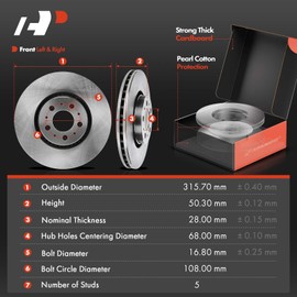 A-Premium 12.43 inch (315.72mm) Front Vented Disc Brake Rotors + Ceramic Pads Kit Compatible with Select Volvo Models - XC90 2003-2014, Sport Utility ONLY, 6-PC Set