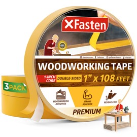 XFasten Double Sided Woodworking Tape 1 inch x 36 Yards 3-Pack 324ft 1-inch Core No Residue Woodworking Double Sided Tape Heavy Duty Wood-safe Wood Glue Tape for Router Templates for Woodworking Tools