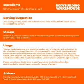 Bodybuilding Warehouse Bodybuilding Warehouse, Pure Vitamin C Powder (Ascorbic Acid) - Helps Maintain a Strong Immune System (Unflavoured, 1kg)