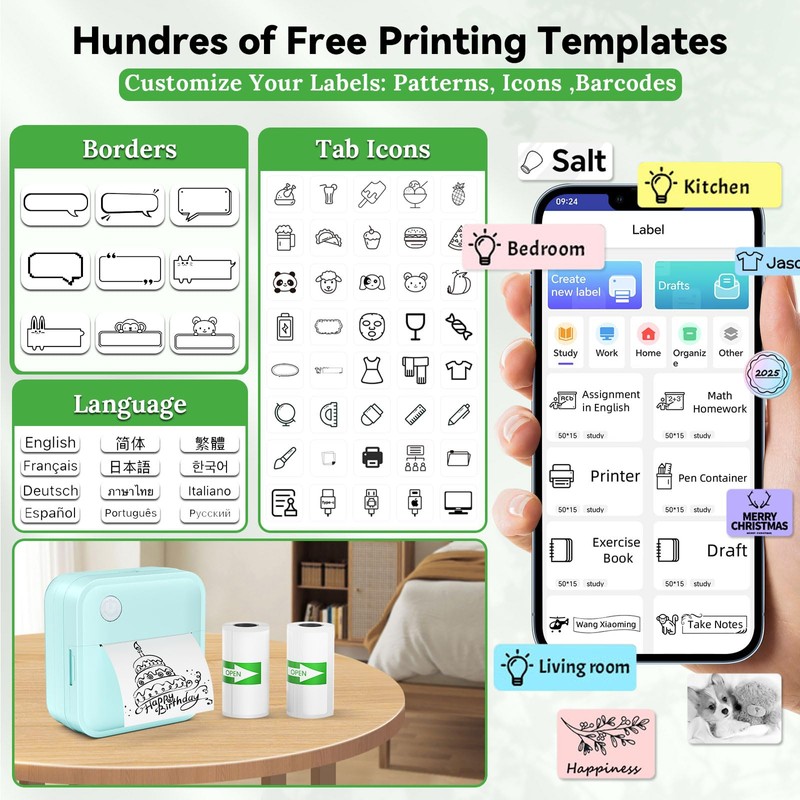 Miouca Label Maker Machine with Tape - Mini Sticker Printer