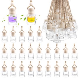 50 Pack Set Car Air Freshener Hanging Bottles Essential Oil Diffuser Glass Bottles Perfume Aromatherapy Fragrance Pendant Diffuser Bottles Auto Ornaments Decor