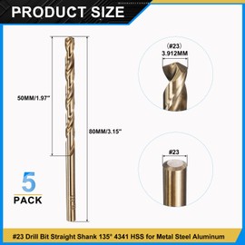 PATIKIL #23 Drill Bit, Micro Number Small Bits 4341 High-Speed Steel 135° Gold Finish for Soft Thin Metal Steel Wood Acrylic - 5 Pack
