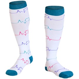 Dress Cici Women Colored Compression Socks Heartbeat, Heart Shape, And Dot Pattern, Knee High Compression Socks for Ladies Small Size (3 Pairs: White+Grey1+Grey2), Asia Size S