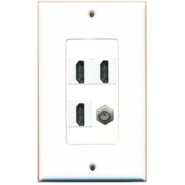 RiteAV - 3 x HDMI and 1 x Coax Cable TV F Type Port Wall Plate Decorative - White