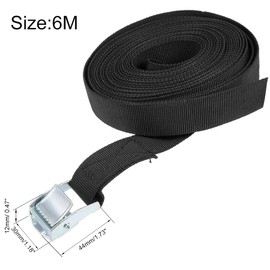 sourcing map Tie Down Strap Cam Buckle Lashing Strap 1" x 20Ft 176lb 80Kg Load Polypropylene for Moving Securing Cargo, Black, Pack of 2