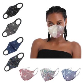 Diamond Flash Cubic Fashion Mask (Hand Washable) Comfortable Black + White