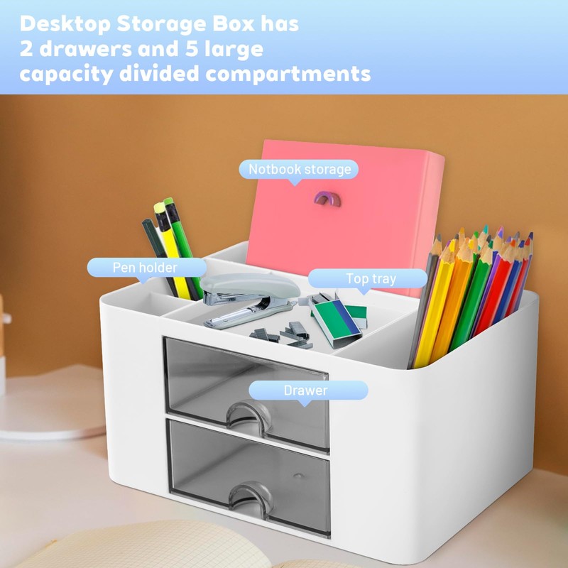 BOULEAWEL Schreibtischorganisator mit Schubladen,multifunktionaler Stifthalter für den Schreibtisch mit 7